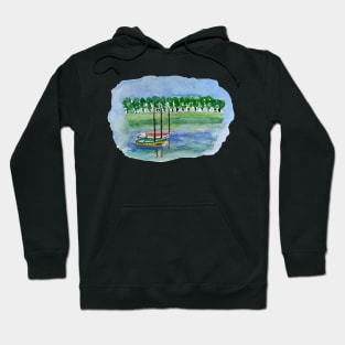 Canoes Watercolor Painting, Watercolor landscape canoes Hoodie